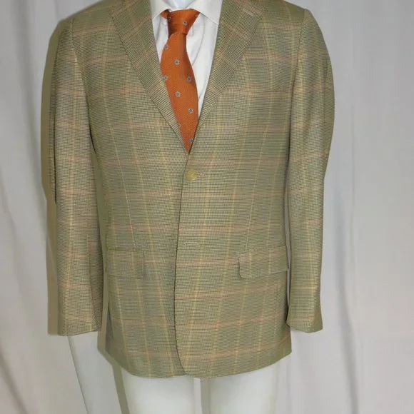 Isaia Base S Silk Blend Check Overplaid Three Button Sport Coat 38R